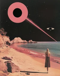 Różowa noc na plaży UFO