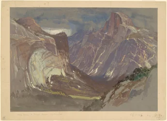 Half Dome i Royal Arches, Yosemite, z Glacier Point (w/c i gwasz na szarym papierze)