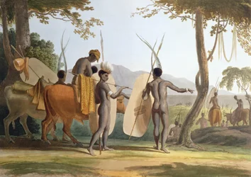W marcu tablica 5 z pejzażu Afrykańskiego Krajobrazu i Zwierząt, rytowana przez artystę, 1804 (akwinta)