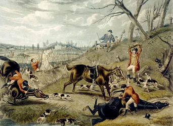 Wielkie polowanie na lisa Leicestershire, płyta 4, grawerowane przez Charlesa Hunt