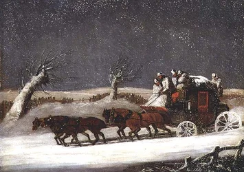 Wagon pocztowy w zaspie śnieżnej