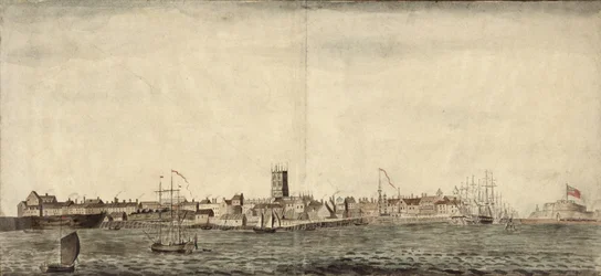 Widok Kingston upon Hull z południowego wschodu (pióro, tusz i akwarela na papierze)