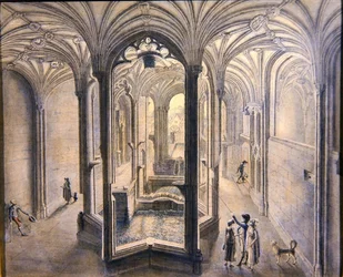 Widok wnętrza Holywell Spa, Północna Walia (akwarela z piórem i atramentem na papierze)