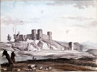 Zamek Rhuddlan z mostu