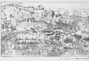 Oblężenie Boulogne przez króla Henryka VIII (1491-1547) w 1544, grawerowane przez Jamesa Basire, 1788 (patrz także 106603)