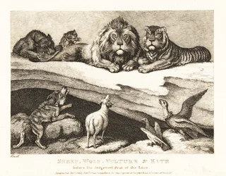 Sprawa sądowa między zwierzętami, z lwem i tygrysem jako sędziami. 1811 (akwaforta)
