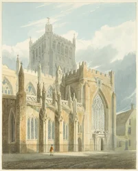North View of Bristol Cathedral (ołówek i akwarela na papierze)
