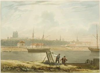 Widok na pływający port, ok. 1825 (ołówek i akwarela na papierze)