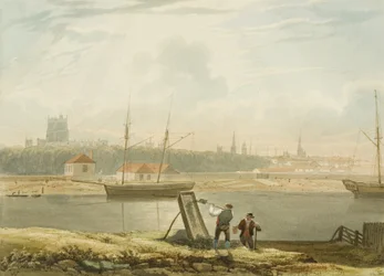 Widok na pływający port z kościołem katedralnym i miejskim, ok. godz. 1825