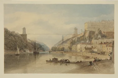 Widok na Avon w Hotwells: Proponowany most wiszący, ok. 1836 (ołówek i akwarela na papierze)