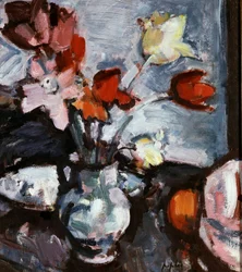 Martwa natura z tulipanami. Obraz autorstwa Samuela Johna Peploe (1871-1935) Kolekcja prywatna.