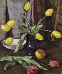 Martwa natura z tulipanami (olej na płótnie)