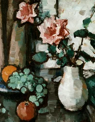 Martwa natura z różami i owocami. Martwa natura z różami i owocami. Obraz Samuela Johna Peploe (1871-1935 Wielka Brytania) Kolekcja prywatna