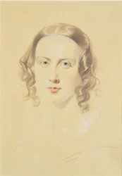 Wczesny portret Katarzyny Dickens, 1838 (kreda, kredka i ołówek na papierze)