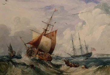 Francuski kuter wędkarski w falującym Dover (akwarela)