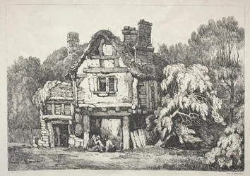 Seria starożytnych budynków i wiejskich domków w północnej Anglii: w pobliżu Ashbourne, 1821.