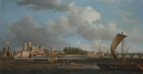 Westminster z Lambeth, z ceremonialną barką Ironmongers Company