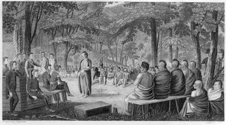 Major Long trzymający radę z Indianami Oto (Missouri), wyryty przez Lawsona, 1819