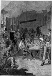 Widok pieca Societe filanthropique de la rue de Sevres, gdzie biedni Paryżanie przychodzą na posiłek