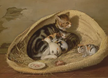 Kotka ze swoimi kociętami w koszu, 1797