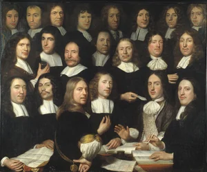 Portret grupowy mistrzów mennic z Dordrechtu (Portrait de groupe des maitres et des officers de la monnaie de Dordrecht) - Peinture de Samuel Dirksz van Hoogstraten (1627-1678) - 1674 - Olej na płótnie - 139,5x166 - Muzeum Dordrechtu