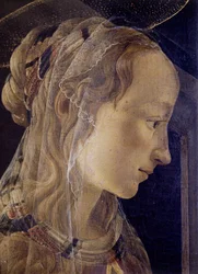 Ołtarz św. Ambroise (św. Ambroise) lub Retable des Convers. Szczegół Świętej Katarzyny Aleksandryjskiej. Obraz Alessandro di Mariano dei Filipepi znany jako Sandro Botticelli (1445-1510). tempera na płótnie