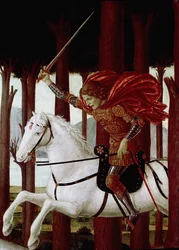 Historia Nastagio degli Onesti: Spotkanie z potępionymi w sosnowym lesie (z noweli Dekamerona Boccaccio) (olej na desce