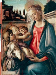 Madonna z Dzieciątkiem i dwoma aniołami, 1468-1469. Wymiary: 100 x 71 cm. Neapol, Galleria Nazionale di Capodimonte
