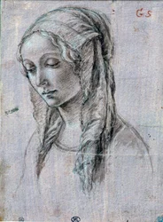 Głowa młodej kobiety”” Rysunek pędzlem i białe klapki atrybut Alessandro di Mariano dei Filipepi dit Sandro Botticelli (1445-1510) XV-wieczny Paryż, Luwr