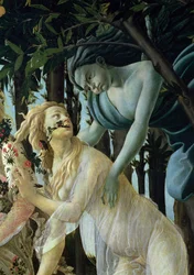 Primavera: Detal zefiru i flory tempera na panelu