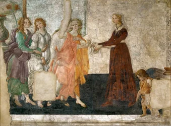 Wenus i trzy Gracje ofiarowują dary młodej dziewczynie, 1484-1486