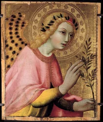 Anioł Zwiastowania Ołtarza przez Sano di Pietro (1406-1481). 1450-1 Słońce 40x35m. Awinion, Muzeum Pałacu Piotra