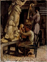 Warsztat rzeźbiarski. Obraz Sante Bertelli (1840-1892)