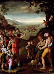 Przejście przez Morze Czerwone. Naród hebrajski, uciekając z Egiptu, przechodzi przez Morze Czerwone pod przewodnictwem Mojżesza. Florencja, gabinet Franciszka I, Palazzo Vecchio