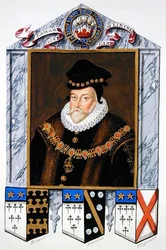 Portret Edwarda Fiennesa de Clintona (1512-85) 1. hrabiego Lincoln z „Wyznań dworu królowej Elżbiety”, opublikowanych w 1825 r. (akwarela i gwasz na papierze)