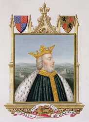 Portret Edwarda III (1312-77) króla Anglii od 1327 r. z "Pamiętników dworu królowej Elżbiety", wydanych w 1825 r. (wc i gwasz na papierze)