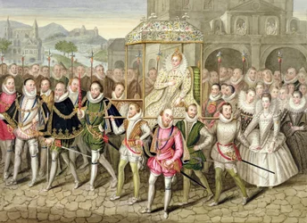 Królowa Elżbieta I w procesji ze swymi dworzanami (ok. 1600), z „Memoirs of the Court of Queen Elizabeth”, według obrazu olejnego przypisywanego Robertowi Peake