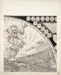 Nowa i poprawna mapa świata (sekcja), ok. 1774 r. (kolorowa rycina)