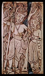Relief przedstawiający dwie kobiety pod drzewem asoki, z Begram, II-III w. n.e. (kość słoniowa)