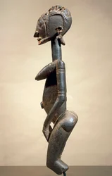 Rzeźba z drewna i metalu, autorstwa Mistrza skośnych oczu, wysokość 59 cm, sztuka plemienia Dogonów Mali