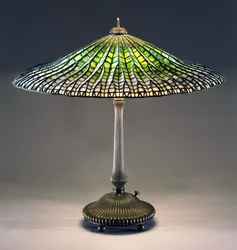 Lampa stołowa ze szkła ołowiowego i brązu „Lotus”