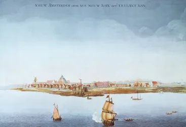 Nowy Amsterdam na Manhattanie w 1650 roku (kolor lito)