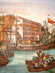 Widok na port w Nowym Jorku w połowie XVIII wieku (kolor lito)