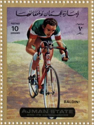 Pieczęć ZEA przedstawiająca rowerzystę Ercole Baldini (Ne 1933).