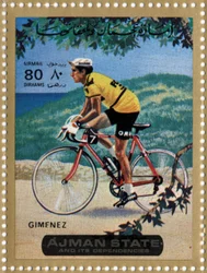 Pieczęć ZEA przedstawiająca rowerzystę Julio Jimeneza (Ne 1934)