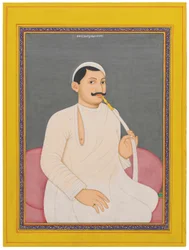 Siedzący portret Ram Chandry Lahiri, Dewana z Cooch Bewar (1829 - 1842, ok. 1840 (nieprzezroczyste pigmenty wzmocnione złotem na papierze)
