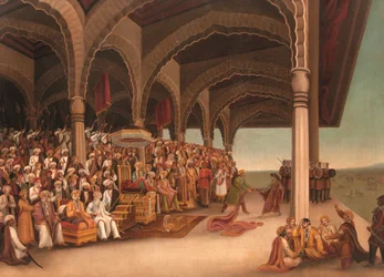 Bez tytułu (Rozbieranie się Draupadi), ok. koniec XIX wieku (olej na płótnie)