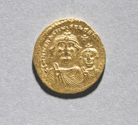 Solidus z Herakliuszem i jego synem Herakliuszem Konstantynem (awers), ok. 616-625 (złoto) (patrz CVL 499741 na rewersie)