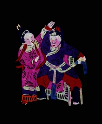 Para ćwicząca sztukę walki. Malowany papier lub "Jian Zhi", chińska sztuka ludowa, Leonard de Selva, Chiny, 2006.
