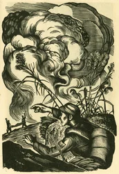 Towarzyszu, wszyscy razem, scena wojenna Liu Lun. Drzeworyt, w "Drzeworyty wojennych Chin 1937-1945", Szanghaj